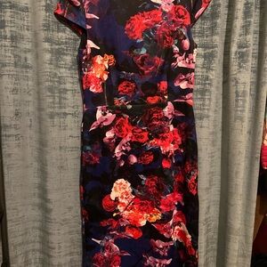 Betsey Johnson Multicolored Sheath Midi Dress Flutter Sleeves